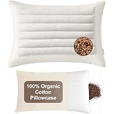 MIOTO Organic Buckwheat Pillow, 20x26in | Baffle Box, Dual-Sided Firmness, Ergonomic Zoned, Extra Cotton Pillowcase, Neck Support for Back and Side Sleepers
