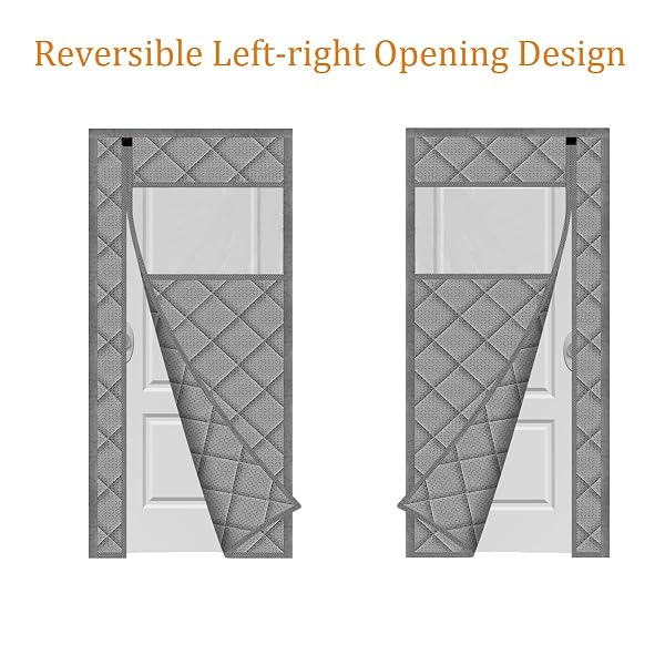 WOHOMZY THERMAL DOOR CURTAIN FITS DOORS SIZE 50″X80″,CURTAIN SIZE 53″X82″, MAGNETIC INSULATED CURTAIN SIDE OPEN, VISIBLE PANELS,KEEP WARM IN WINTER COOL IN SUMMER,DIAMOND PATTERN,GRAY