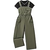 Ecolala Girls Overalls Short Sleeve Top and Casual Wide Leg Jumpsuit 2 Pieces Outfits