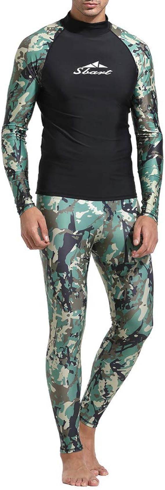 Amazon Lucaso メンズ 水着 ラッシュガード 上下セット 長袖 Tシャツ レギンス 迷彩柄 サーフトランクス 水陸両用 通気 速乾性 Uvカットジム 競泳水着 紫外線対策 日焼け防止 スイムパンツ リゾート 海水浴 旅行 スポーツ フィットネス 水着 通販