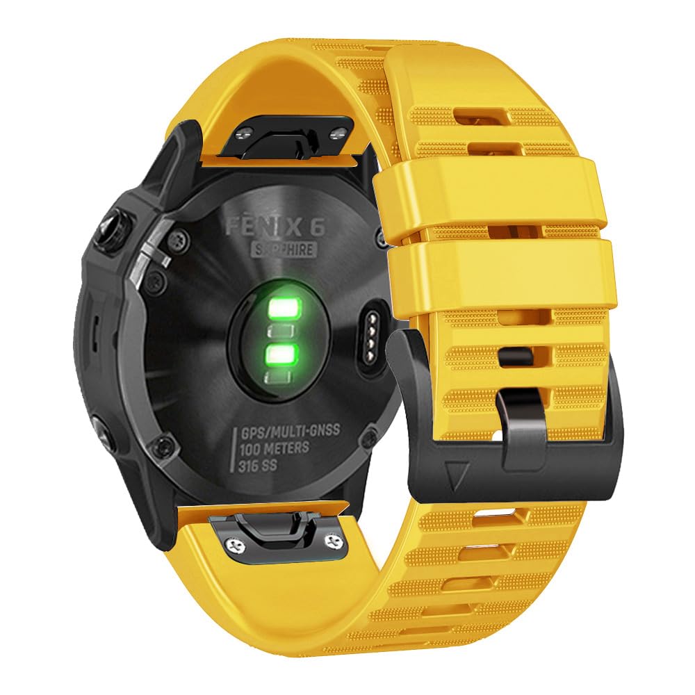Watch Band for Garmin Fenix 6/Fenix 7/Fenix 8 (47mm)/Fenix 5/Fenix E (47MM), 22mm Silicone Watch Bands Quick Fit Strap for Garmin Smartwatch (Yellow)