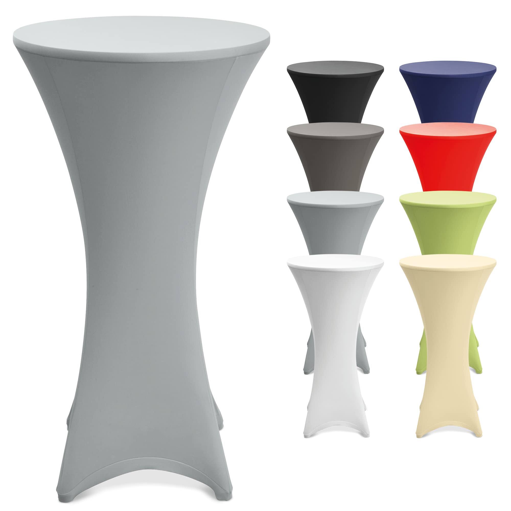 Beautissu Stretch Cover Stella Spandex Poseur Table Cocktail Tablecloth Ø 70-75 cm Event Decoration - Silver