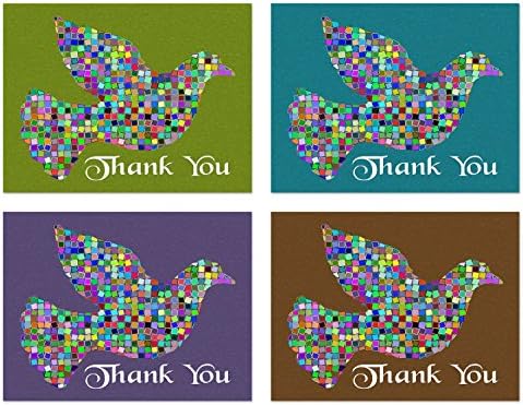 Mosaic Dove Thank You Cards - Religous Cards - Blank on the Inside - Includes Cards and Envelopes - 4 Unique Designs - 5.5" x 4.25" … (12 Pack)