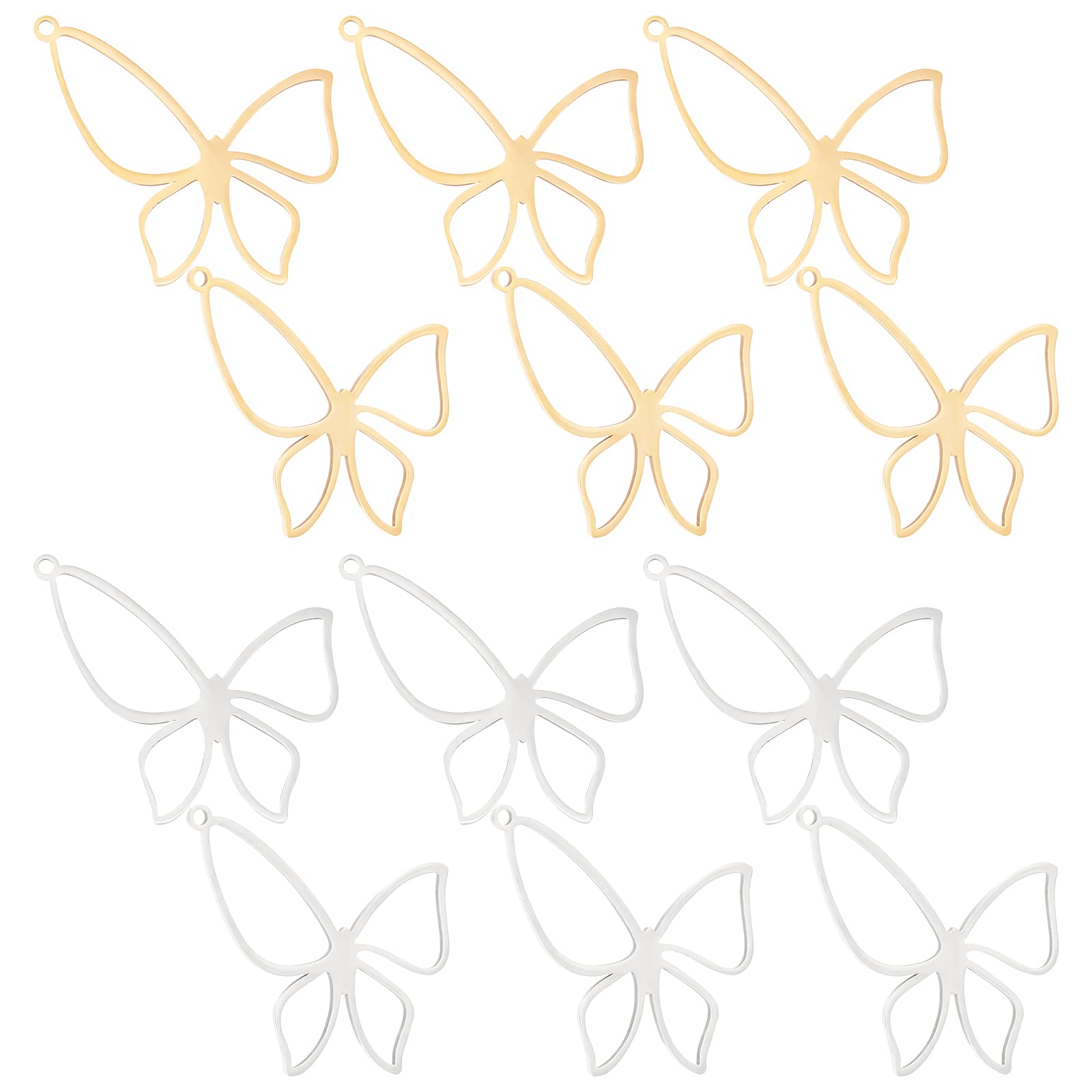 DICOSMETIC 12Pcs 2 Colors Stainless Steel Hollow Butterfly Charms Pendants 1mm Thick Open Back Bezel Setting Pendants with Golden Color for DIY Craft Resin or Pressed Flower Jewelry Making