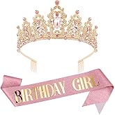 AOPRIE Birthday Headbands Sash for Women Girls Rhinestone Happy Birthday Accessories Favor Supllies Gold Pink White Yellow, 2 Pack