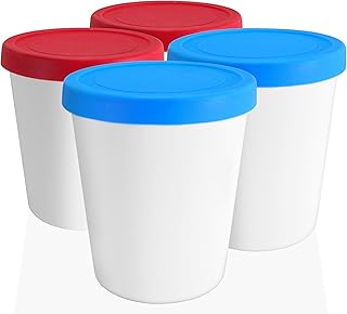 LIN Aufbewahrungsbehälter für Speiseeis mit Deckel 4 Stück - 1L runde wiederverwendbare BPA-frei Eisbehälter für Gefrierschrank für hausgemacht Eis, Sorbet, frozen Joghurt und allgemeine Lebensmittel