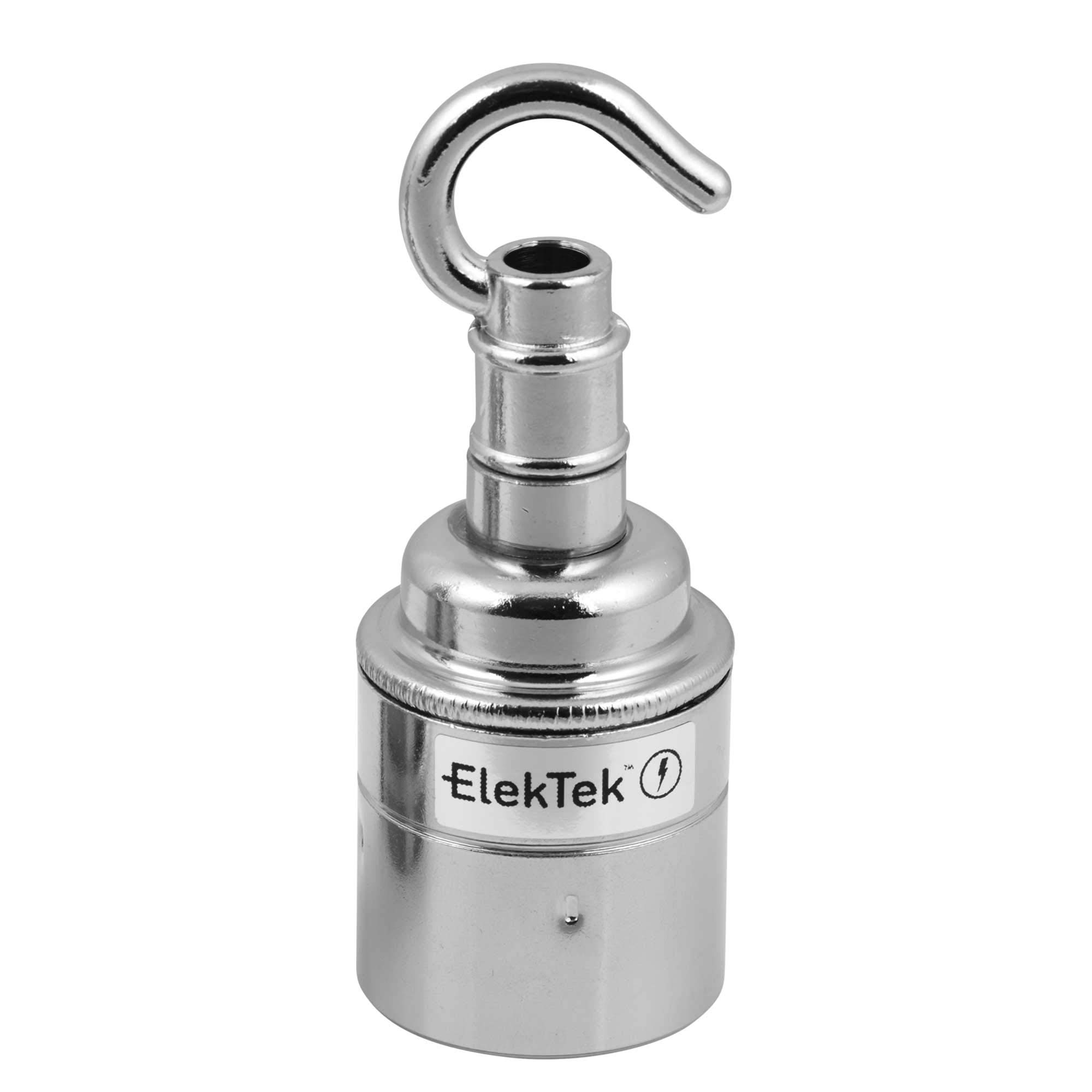 ElekTek ES Edison Screw E27 Lamp Holder Plain Skirt With Accessory Hook Ideal for Vintage Filament Bulbs Chrome