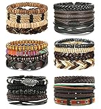 LOLIAS 4-24 Pcs Woven Leather Bracelet for Men Women Cool Leather Wrist Cuff Bracelets Adjustable