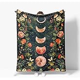 Moonlight Flower Garden Blanket,The Warm Cozy Fuzzy Unique Lunar Night Sky Moon Eclipse Fleece Soft Throw Blanket for Couch Chair Bed Sofa 40