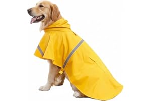 HAPEE Dog Raincoats with Reflective Strip Hoodie,Poncho Jacket for Large Dogs (A1-Yellow, 24B (Back Length 24"))