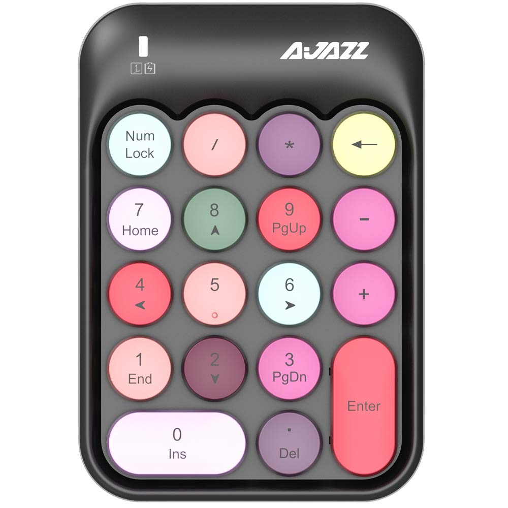 FELiCON Wireless Numeric Keypad, 2.4GHz Portable Mini Number Pad with Cute Color Fight Retro Round Key and USB Receiver, 18-Keys Financial Accounting Numeric Keypad for Laptop, PC, Desktop (Black)