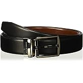 Perry Ellis Men's Portfolio Hi-lo Reversible Leather Dress Belt, Matte Finish, Stitched Edges Silver Prong Buckle, 1.5” Width