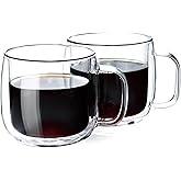Unbreakable Double Walled Glass Coffee Mugs 10 fl oz, Microwave & Refrigerator Safe, Borosilicate Glass Insulated Coffee Mugs Set of 2 for Espresso, Cappuccino, Latte, Americano, Tea, Beverage