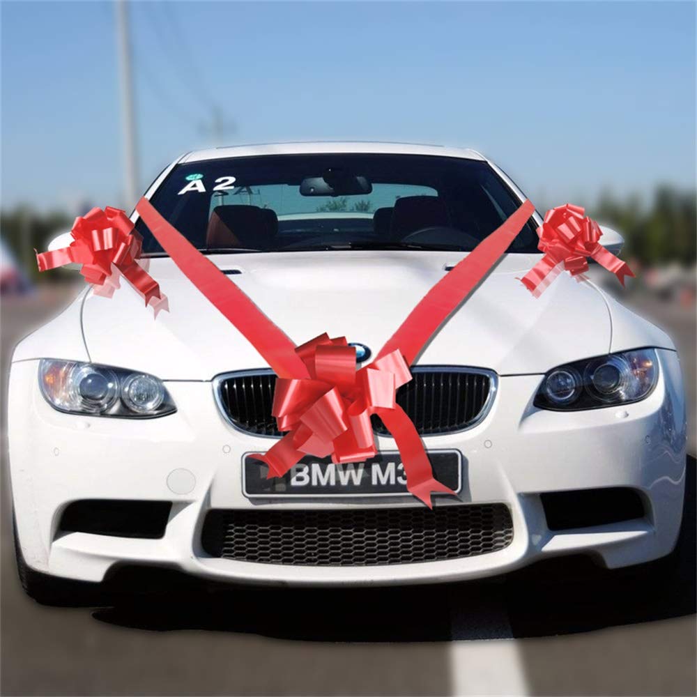 Time to Sparkle 5 Bows + 7M Ribbon Wedding Car Ribbon Decoration Kit Wrapping Large Bow (Red)