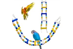 XLpeixin Bird Ladder Bridge Birdcage Ladder for Parrots,Wooden Parakeet Ladders for Cage with Colorful Accessories for Cockatiels and Other Small Birds, Bird Climbing Toys(14 Ladders)