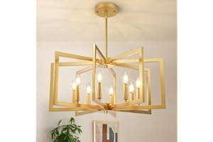 Bairth 8-Light Gold Chandelier, Farmhouse Dining Room Light Fixture, Modern Chandelier, Geometric Industrial Metal Hang Lighting Fixture for Foyer Entryway Kitchen Over Table Hallway Living Room