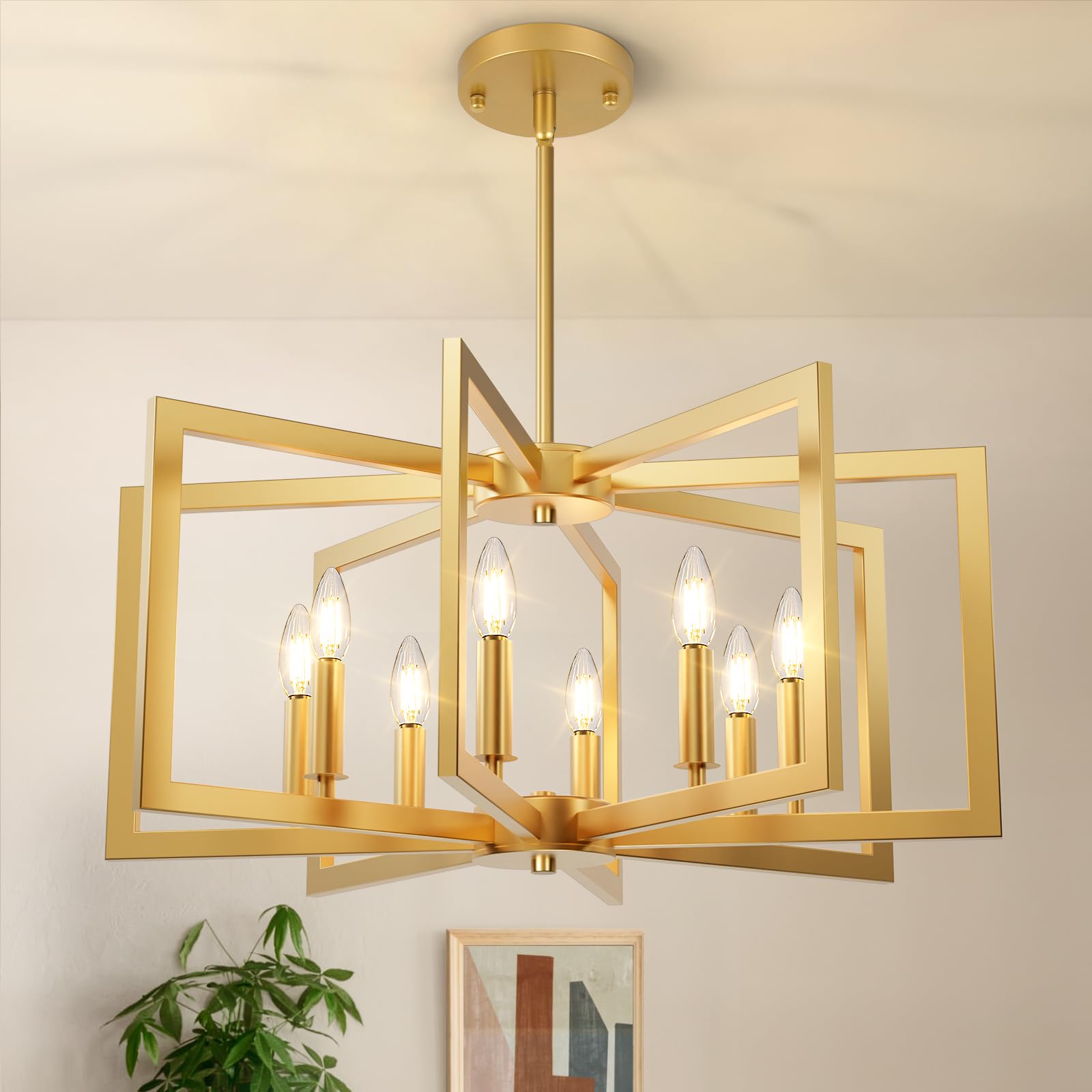 Bairth 8-Light Gold Chandelier, Farmhouse Dining