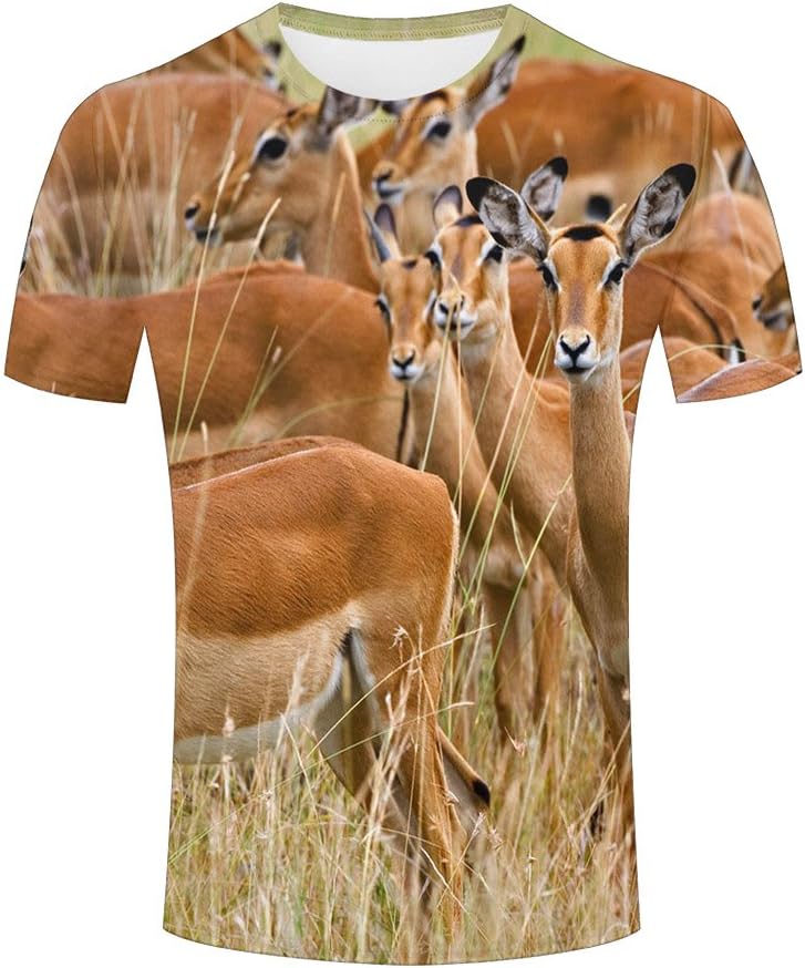 3D T-Shirt Deer in Golden Field Print Couple Tees