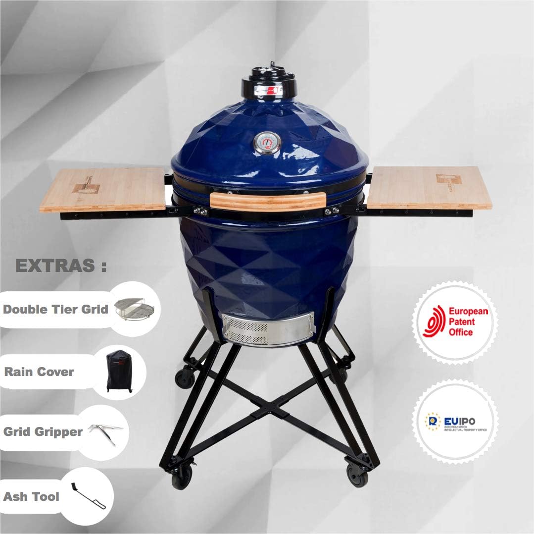 Kamado Club Pro 22" Large Grill, Smoker, Pizza Oven, Diamond Cut shape, Blue