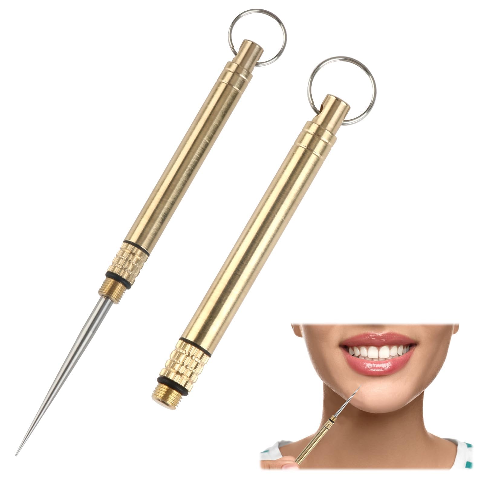 Portable Titanium Toothpicks, Metal Toothpick with Protective Holder Key Ring, Stainless Steel Toothpick, Reusable Toothpicks for Outdoor Camping Picnic Travel (Yellow)