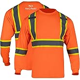 FONIRRA Long Sleeve Safety T Shirt Reflective High Visibility Construction Work Shirts ANSI Class 3 for Men