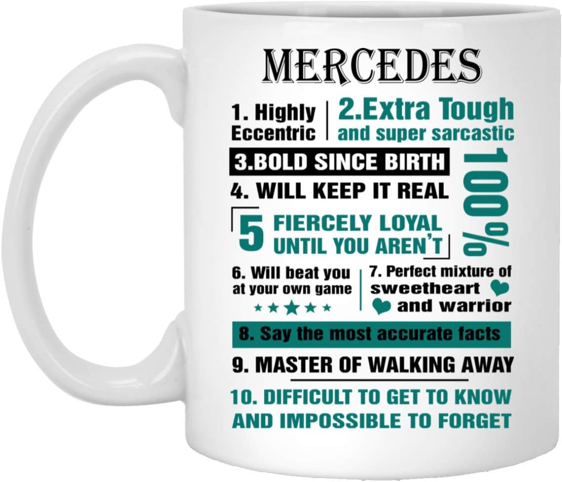 Custom Mugs With Text For Him, Her MERCEDES Highly Eccentric 10 Facts - Customized Coffee Tea Mugs For Him, Her On Christmas - White Ceramic 11 Oz