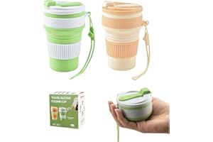 2 pcs Collapsible Silicone Travel Cup, Leak-Proof with Insulation Sleeve, Silicone, Heat-Resistant, Easy to Clean, Foldable &