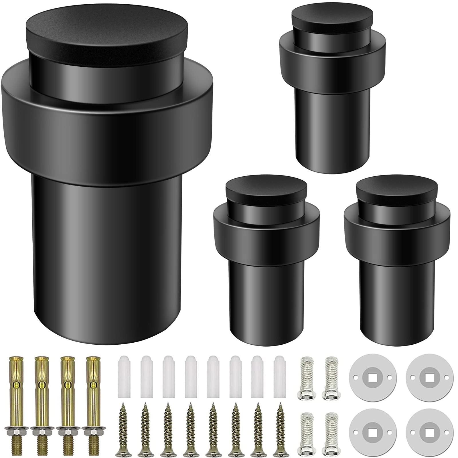 Door Stopper Cylindrical Floor Door Stop Black Rubber Door Stoppers Brushed Modern Decorative Heavy Duty Solid Doorstop Bumper Wedge Wall Protector 2.5Inch 4 Pack — image 1