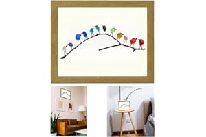AOKADUTE Sea Glass Art Wall Decor With Wood Frame - Sea Glass Rainbow Birds on Branch - Framed Unique Handmade Seaglass Wall Art Decorations - Christmas Mother's Day Gift for Mom