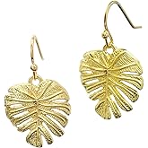 Monstera Earrings for Women Girls, Dainty 14k Gold Tropical Plant Leaf Drop Dangle Earrings for Minimalist