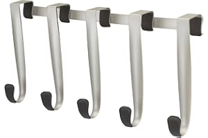 Umbra Schnook Steel Over-The-Door Multi-Hook - 5 Metal Hooks Measure 18" x 8" - Perfect for Hanging Robes, Towels, Shower & B