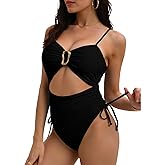 Viottiset Women's Cut Out Drawstring One Piece Swimsuit Cheeky High Cut Bathing Suit