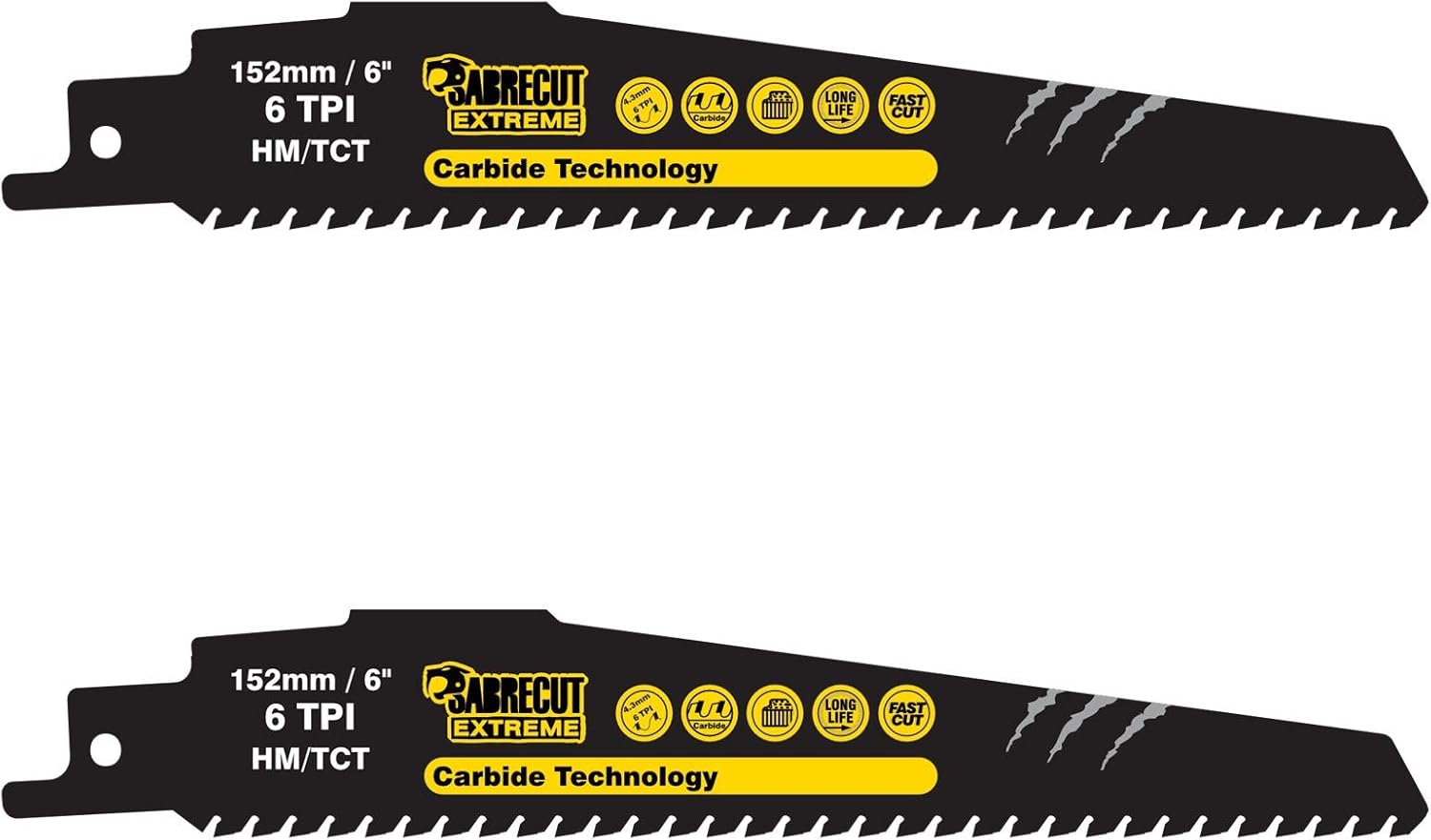 2 x SabreCut SCRS940HM_2 Tungsten Carbide 152mm 6 TPI S940HM Aerated Concrete Brick Plastic and Metal Straight Cutting Reciprocating Sabre Saw Blades
