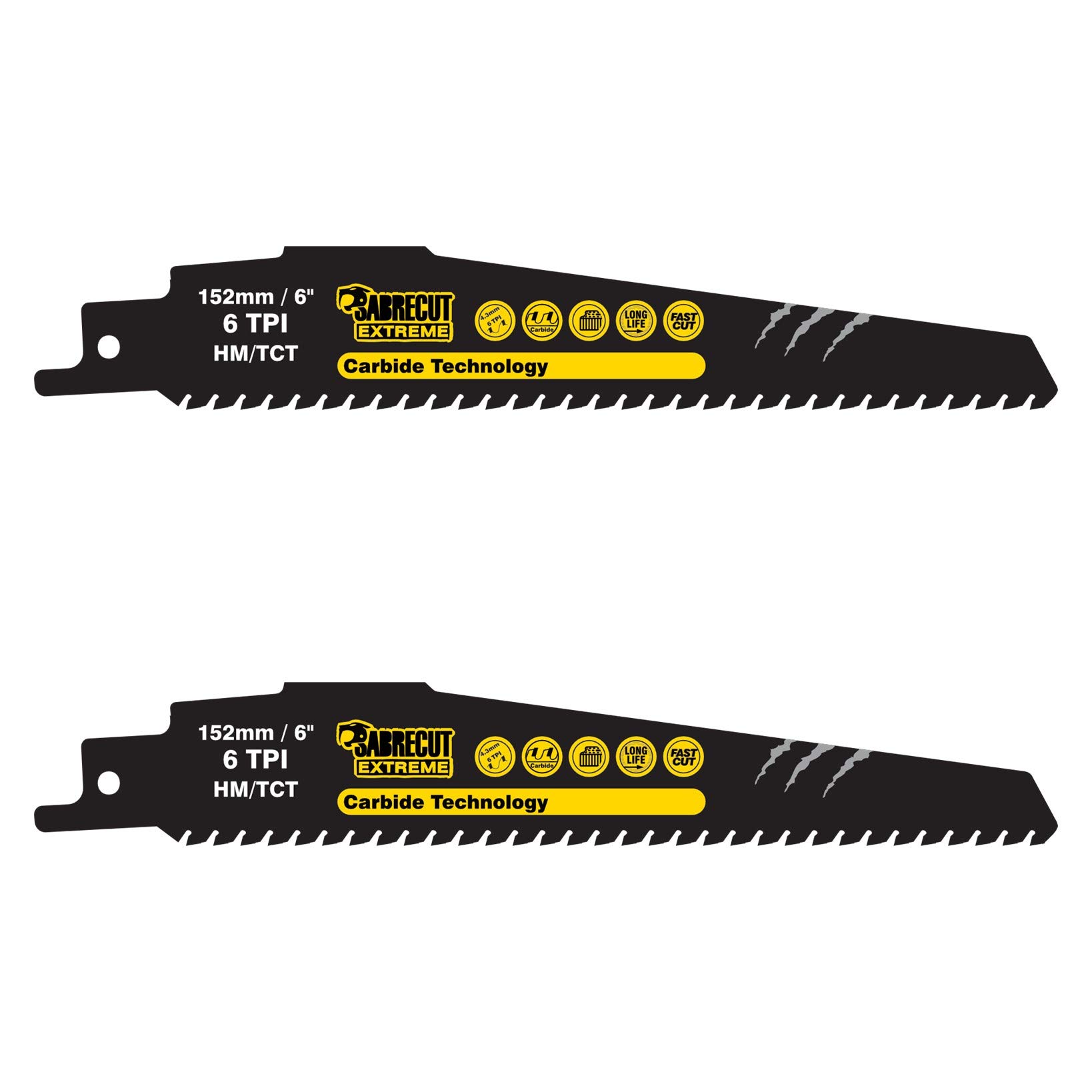 2 x SabreCut SCRS940HM_2 Tungsten Carbide 152mm 6 TPI S940HM Aerated Concrete Brick Plastic and Metal Straight Cutting Reciprocating Sabre Saw Blades