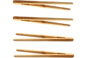 4 Pieces Bamboo Tongs, BetterJonny 18cm/7.08 inch Reusable Wooden Kitchen Tongs Environmental Tea Tong for Cooking Toast Brea