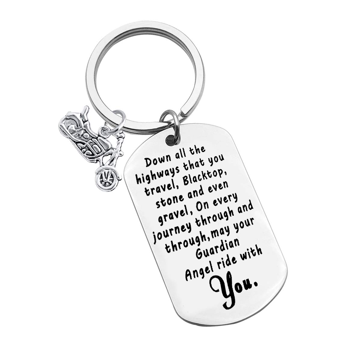 Huwujiu Biker Gift Motorcycle Keyring Ride Safe Keyring May Your Guardian Angel Ride With You Keyring Driver Keyring Gift Valentines Day Christmas Birthday Gifts Biker Gifts for Men Women
