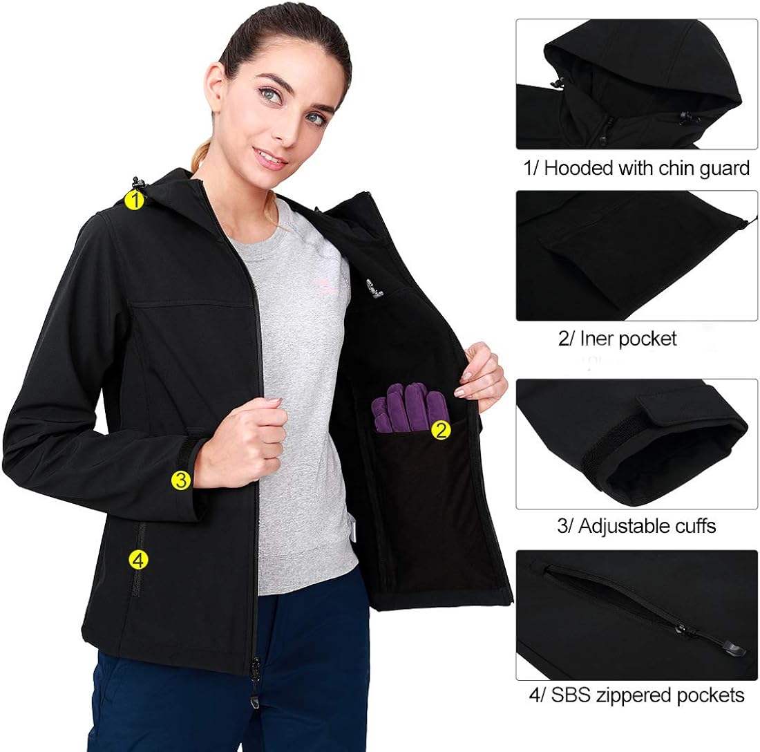 CAMEL CROWN Womens Fleece Lined Softshell Jacket Hooded Waterproof Windproof Lightweight Insulated Winbreaker Hiking Camping at  Women's Coats Shop