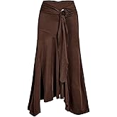 GORGLITTER Women's Plus Size Ruffle Western Skirt Low Waisted Ring Asymmetrical Knit Flowy Skirts Country Concert Outfits