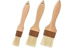 Kioiner 3 Pcs Pastry Basting Brushes, Natural Bristles Pastry Brush, Oil Brush with Wooden Handle for Spreading Sauce Marinad