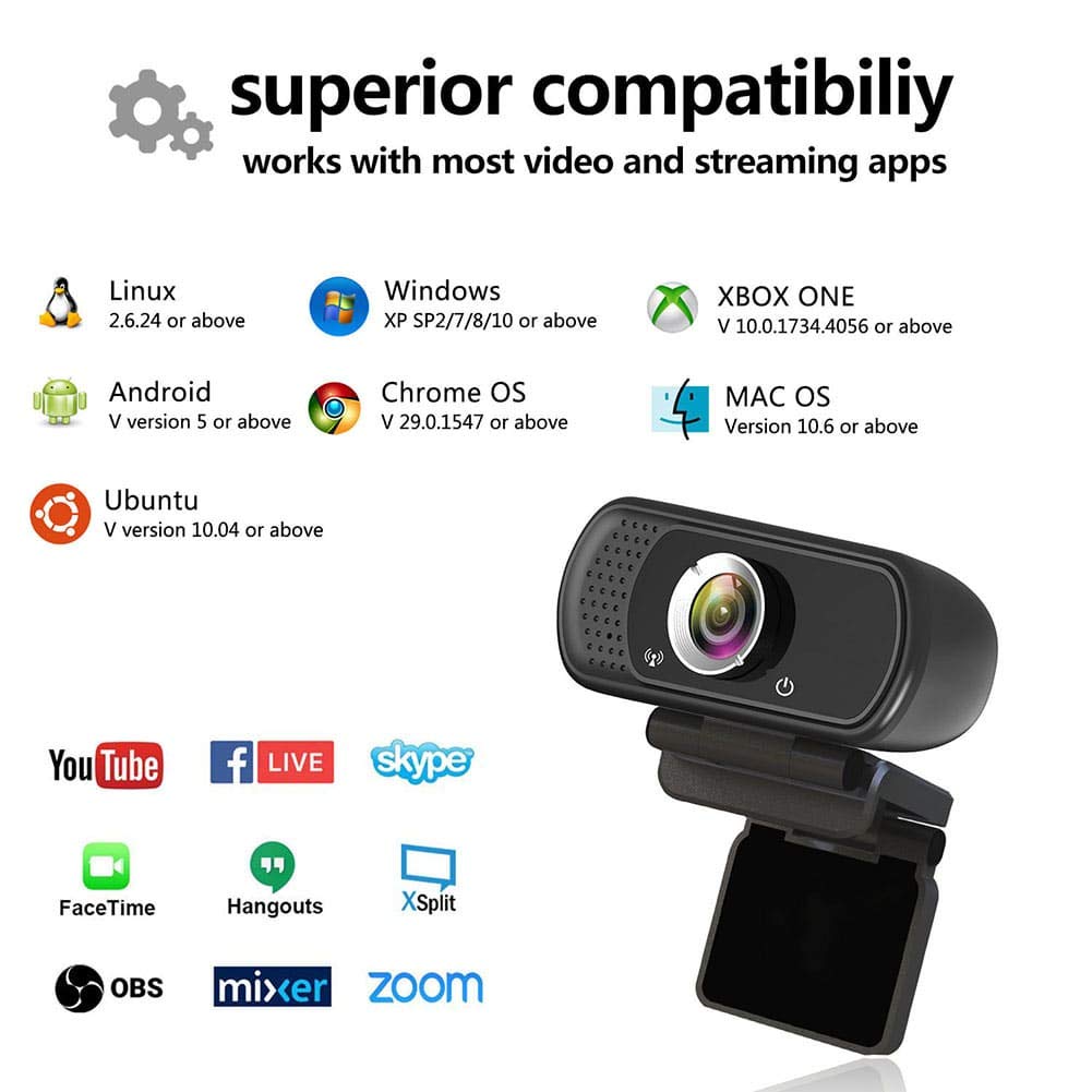 USB Webcam with Microphone, Full HD 1080P Video Calling and Recording, Web Cameras for Computers, Desktop or Laptop Webcam