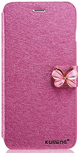 Unifone Mobile Iphone 6 Plus Case Handmade Lovely Glitter Bling Butterfly Lase Leather with Bling Crytal Sparkly 3d Diamond Rhinestone Case for Iphone 4 Iphone5 (iphone 6 plus, rose red)