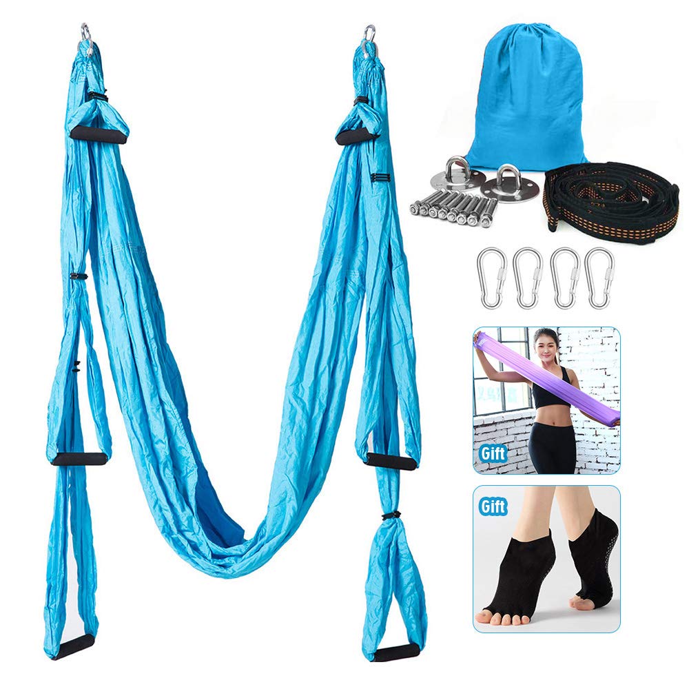Yoga Hammock, Aerial Yoga Swing Set, Ultra Strong Antigravity Yoga Hammock/Sling/Inversion Tool for Gym Home Fitness (Blue)