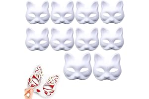5/10pcs Cat Mask to Paint,Therian Mask with Strap,Blank Paper for DIY Cosplay,Cat Half Face Mask for Halloween Decorations