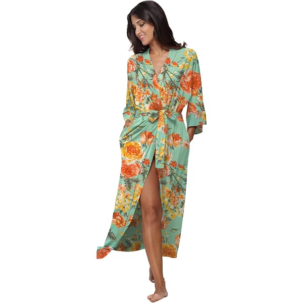 Floral Indonesian Batik Motif Cobalt Womens Kimono Robes Soft Sleepwear  Dressing Gown Satin Robe S at Amazon Women's Clothing store