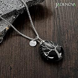 JADENOVA Natural Black Agate Necklace Healing Black