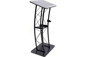 Metal Curved Podium, Black Lectern Podium Stand, Pulpits for Churches, Easy to Assemble, 24" W X 16" D X 47" H, Hotel Welcome