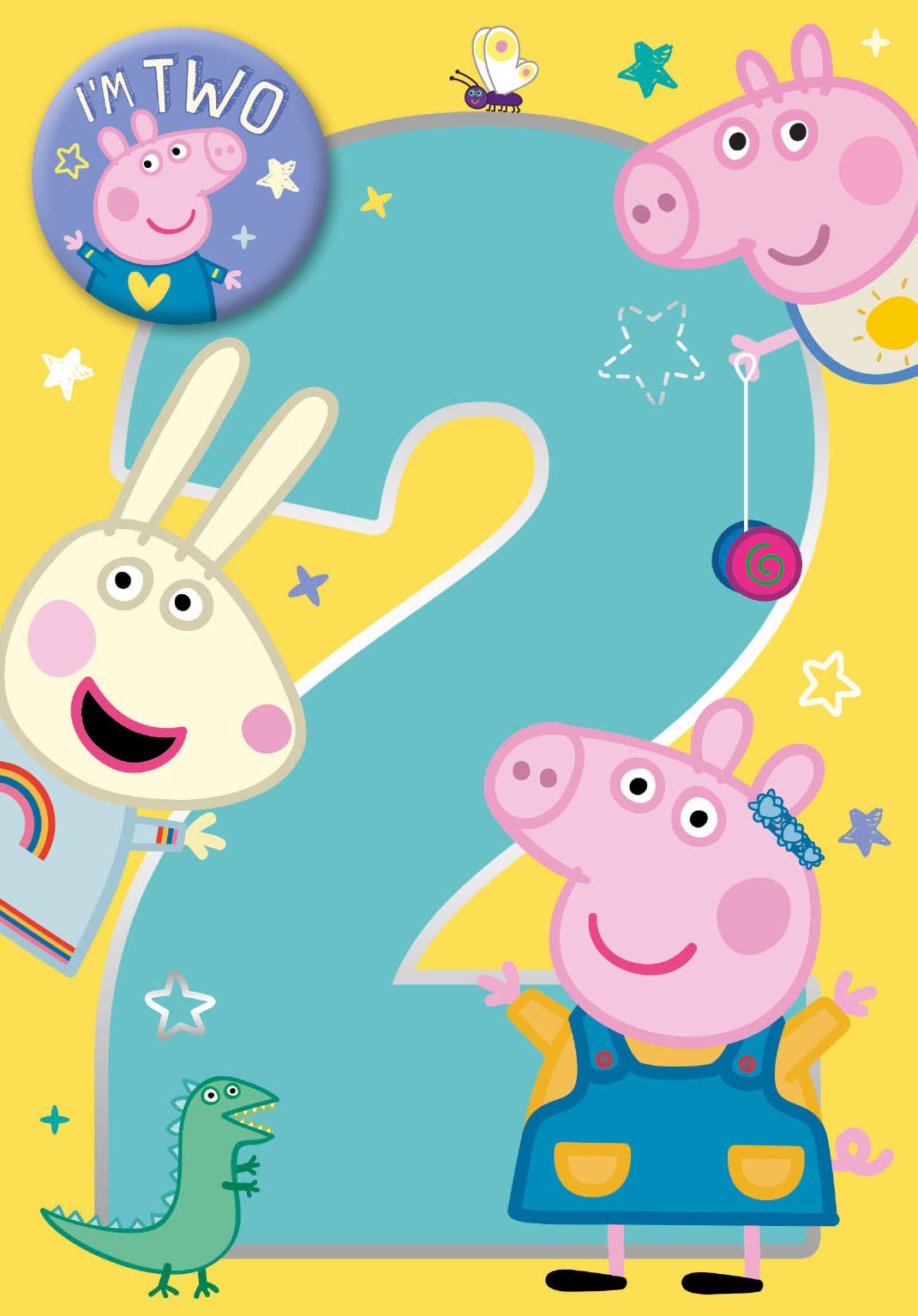 Official Peppa Pig Age 2 Birthday Card - Looks Who's 2 - Birthday Badge Card,Multi,135x195mm