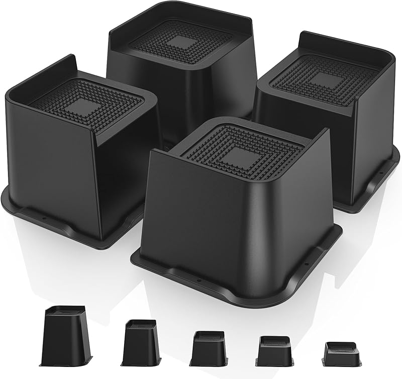 USION Bed Risers 4IN 4PCS Heavy Duty Lift Blocks Up to 5000 Lb Black