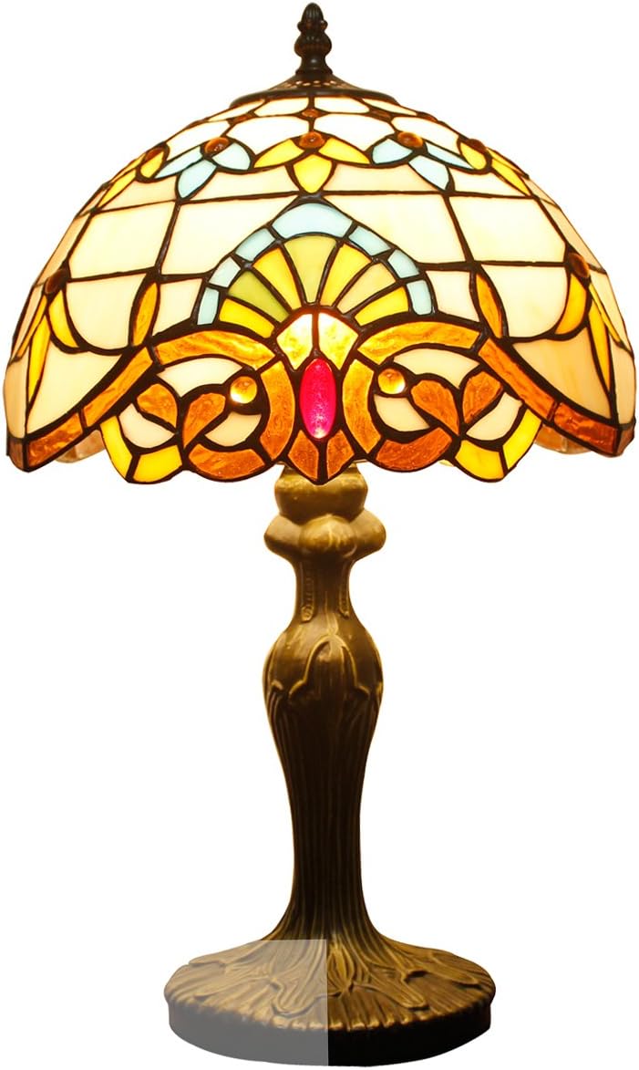 Tiffany Lamp with Sea Blue Stained Glass and Crystal Bead Dragonfly Table Lamp in Height 18 inch for Living Room (S003 Series)