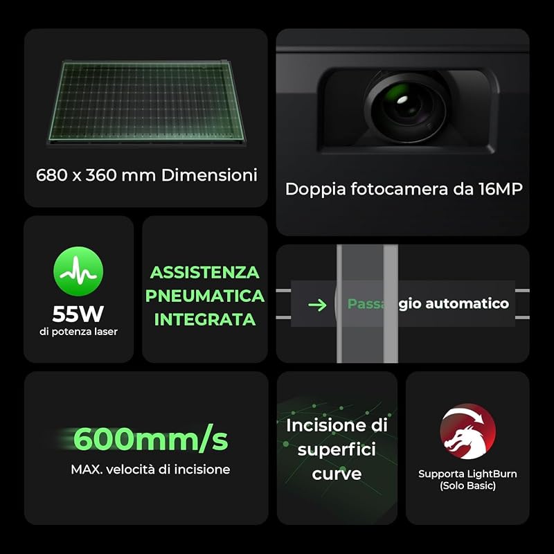 P2S 55W Incisione Laser CO2, Taglio laser da tavolo intelligente